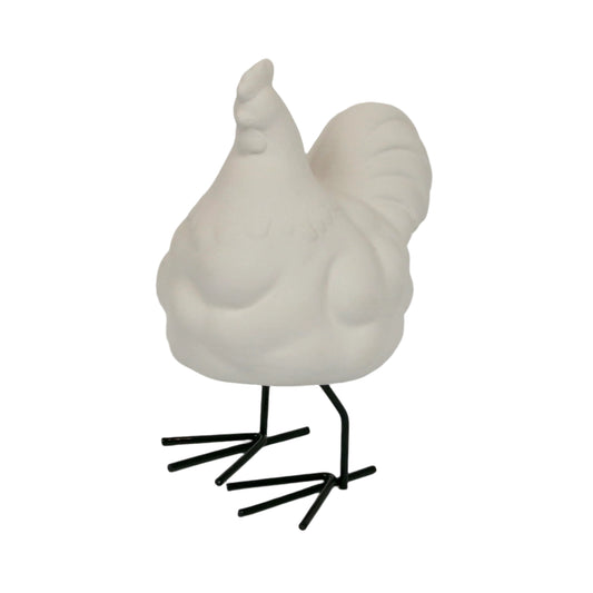 Huhn auf Metallfüßen aus Keramik zum Bemalen
