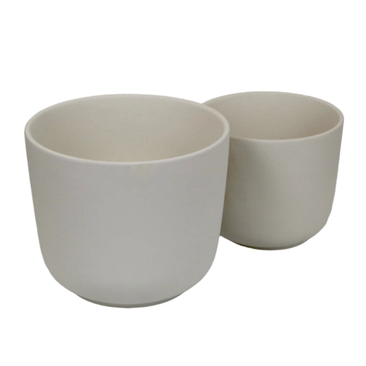 zwei unterschiedich große Blumenübertöpfe aus Keramik zum Bemalen